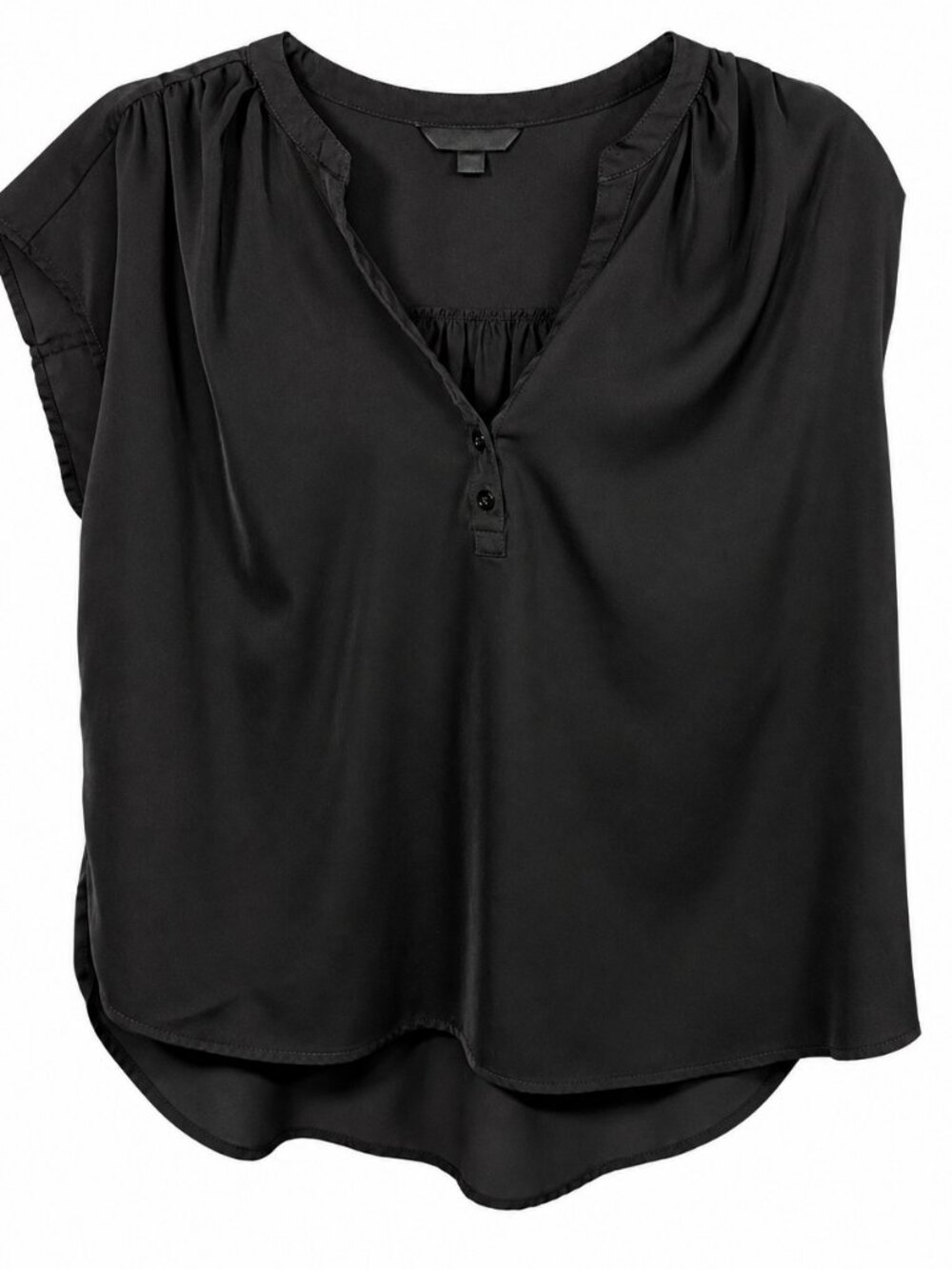 Banana Republic Factory - Black Split-Neck Cap Sleeve Blouse - Large Petite
